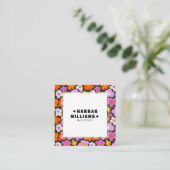Groovy Paarse Roze QR Code Bloemen Haar Stylist Vierkante Visitekaartje (Staand voorkant)