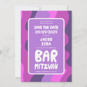 Groovy Paarse Waves Custom Bat Bar Bnai Mitzvah Save The Date (Voorkant)
