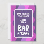 Groovy Paarse Waves Custom Bat Bar Bnai Mitzvah Save The Date (Voorkant)