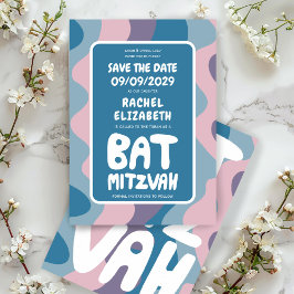 Groovy Paarse Waves Custom Bat Bar Bnai Mitzvah Save The Date