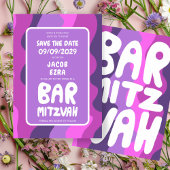 Groovy Paarse Waves Custom Bat Bar Bnai Mitzvah Save The Date