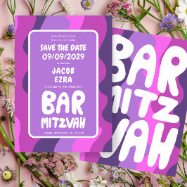 Groovy Paarse Waves Custom Bat Bar Bnai Mitzvah Save The Date
