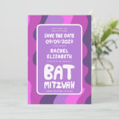 Groovy Paarse Waves Custom Bat Bar Bnai Mitzvah Save The Date (Staand voorkant)