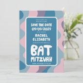 Groovy Paarse Waves Custom Bat Bar Bnai Mitzvah Save The Date (Staand voorkant)