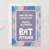 Groovy Paarse Waves Custom Bat Bar Bnai Mitzvah Save The Date (Voorkant)