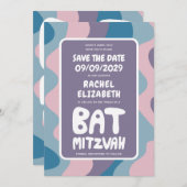 Groovy Paarse Waves Custom Bat Bar Bnai Mitzvah Save The Date (Voorkant / Achterkant)