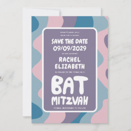 Groovy Paarse Waves Custom Bat Bar Bnai Mitzvah Save The Date