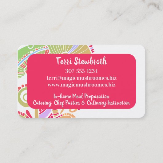 Groovy paddenstoelen chef catering culinair visitekaartje (Achterkant)