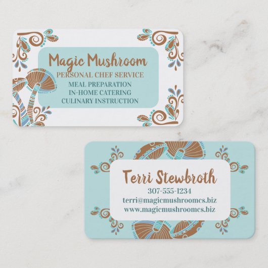 Groovy paddenstoelen chef catering culinair visitekaartje (Voorkant / Achterkant)