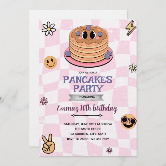 Groovy pancake party invitation kaart (Voorkant / Achterkant)