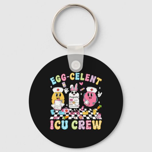 Groovy Pasen Dag Ei-celent Icu Team Bunny Verpleeg Sleutelhanger (Voorkant)