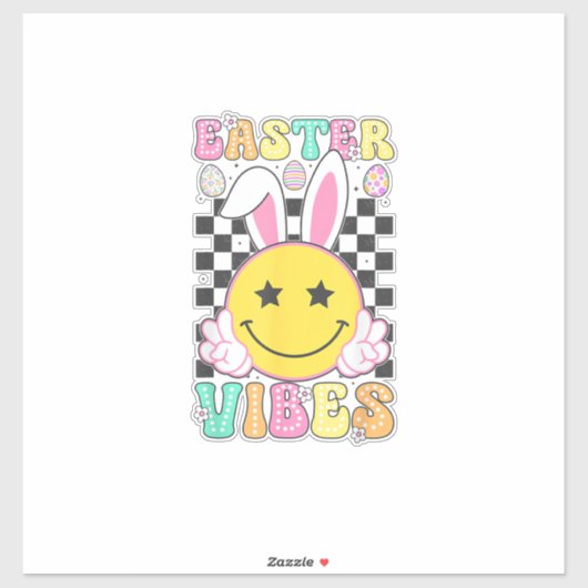 Groovy Pasen Vibes Konijn Pasen Dag Smile Face Gi Sticker (Vel)