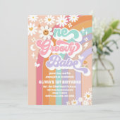 Groovy Pastel 1e Verjaardagsuitnodiging Kaart (Staand voorkant)