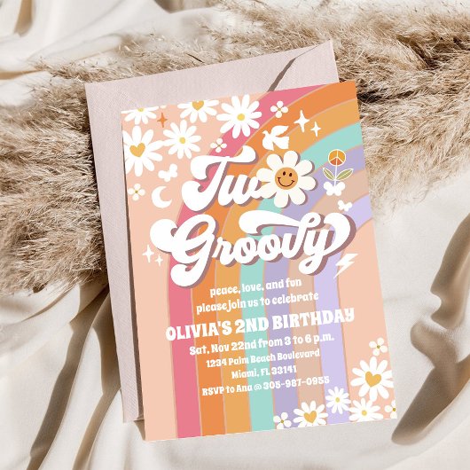 Groovy Pastel 2e verjaardagsuitnodiging Kaart
