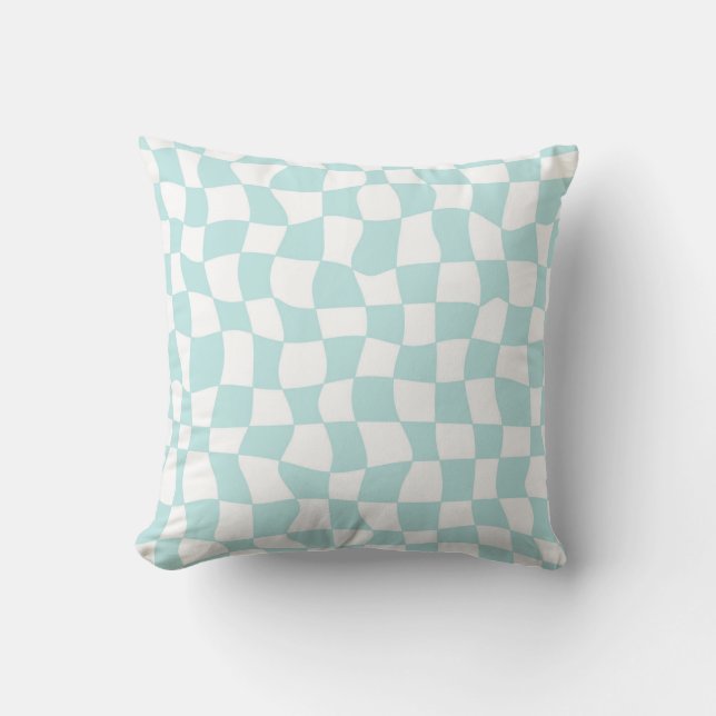 Groovy Pastel Blue White Checkered Kussen (Voorkant)