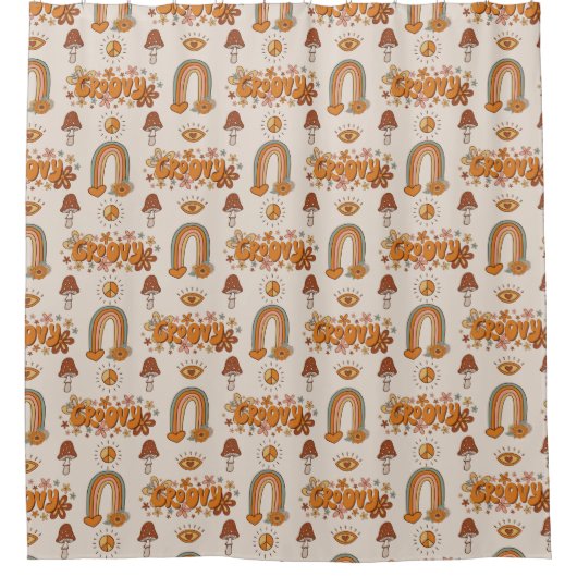 Groovy Pastel Curtain 60th Terracotta Bloom Art Douchegordijn (Voorkant)