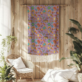 Groovy Pastel Dekbedovertrek 70s Kleurrijke Cozy A Fleece Deken
