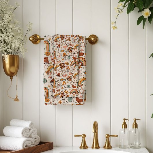 Groovy Pastel Handdoek 60s Terracotta Bloem Accent