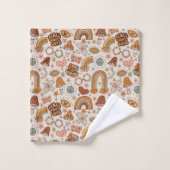 Groovy Pastel Handdoek 60s Terracotta Bloem Accent (Wasdoekje)