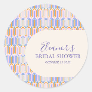 Groovy Pastel Lijn Periwinkle Bruiloftsfeest Aange Ronde Sticker