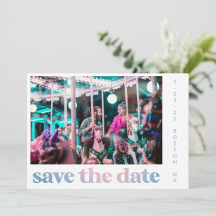 Groovy Pastel Paarse Gradiënt Retro Fotobruiloft Save The Date