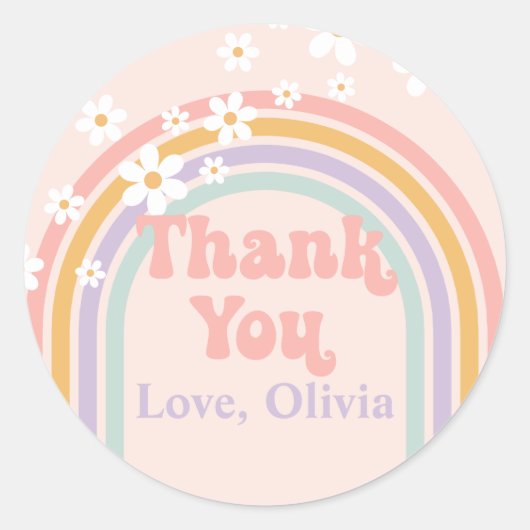 Groovy Pastel regenboog Dank u Ronde Sticker (Voorkant)