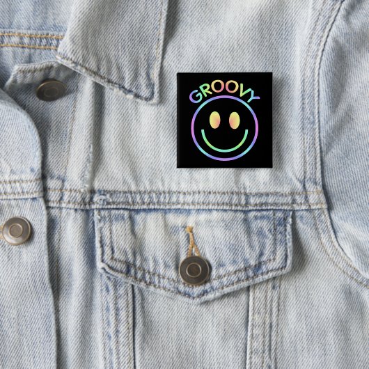 Groovy Pastel Retro Button Pin (In situ)