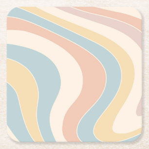 Groovy pastel retro stijl golven ontwerp kartonnen onderzetters