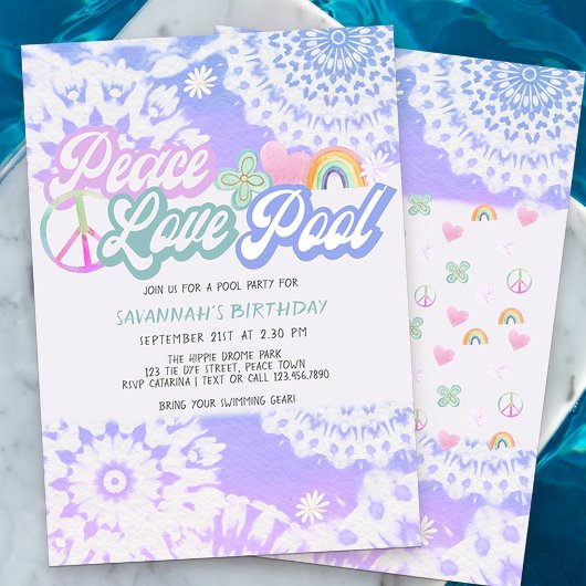 Groovy Pastel Tie Dye Peace Pool Kaart