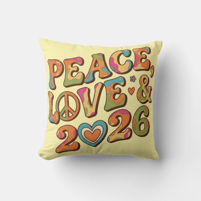 Groovy Peace Love 2026 Retro Pillow Kussen (Voorkant)