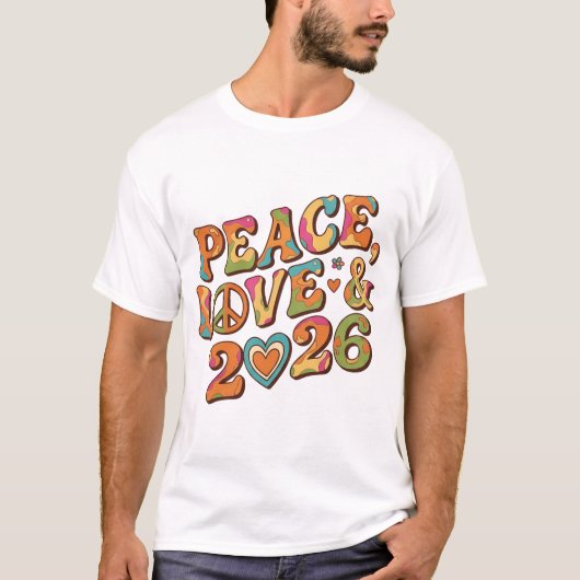 Groovy Peace Love 2026 Retro  T-shirt (Voorkant)
