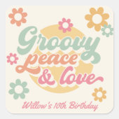 Groovy Peace Love 60's 70's Bloemen Verjaardagsfee Vierkante Sticker (Voorkant)