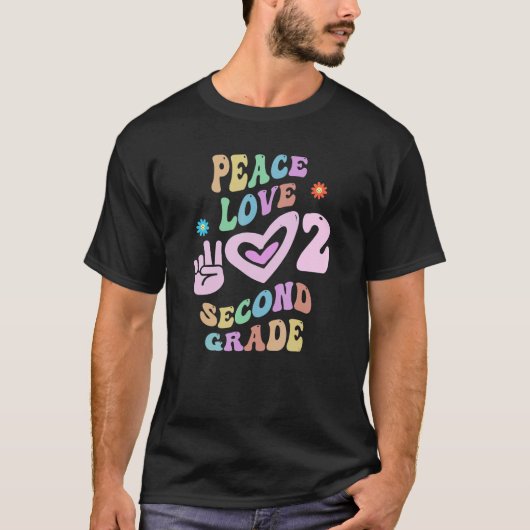 Groovy Peace Love SECOND GRADE Teacher Little Miss T-shirt (Voorkant)