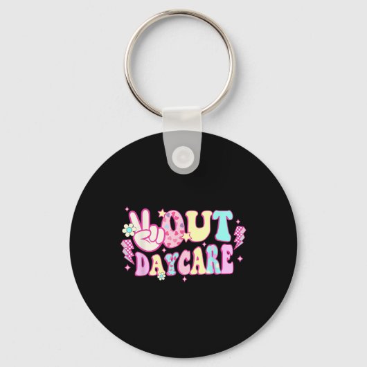 Groovy Peace Out Daycare Teacher Student Afstudere Sleutelhanger (Voorkant)