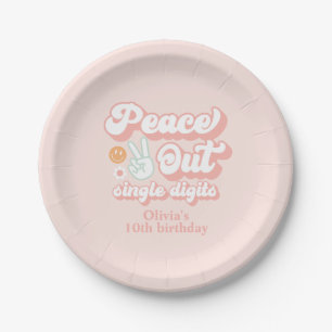Groovy Peace Out Eén Cijfer 10e Verjaardag Papieren Bordje