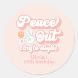 Groovy Peace Out Eén Cijfer 10e Verjaardag Ronde Sticker
