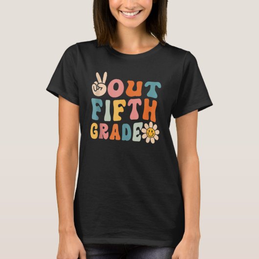 Groovy Peace Out Fifth Grade Last Day of School 5t T-shirt (Voorkant)