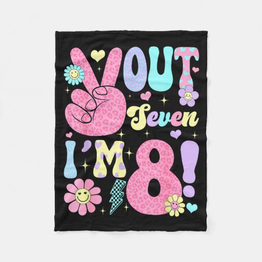 Groovy Peace Out Seven I'm 8 Years Old 8th Birthda Fleece Deken (Voorkant)