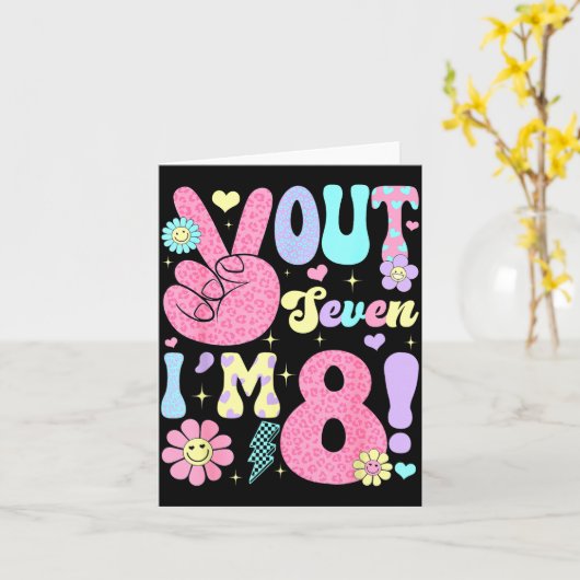 Groovy Peace Out Seven I'm 8 Years Old 8th Birthda Kaart (Gele Bloem)