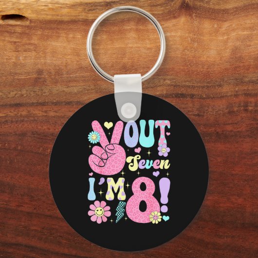 Groovy Peace Out Seven I'm 8 Years Old 8th Birthda Sleutelhanger (Voorkant)