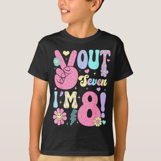 Groovy Peace Out Seven I'm 8 Years Old 8th Birthda T-shirt (Voorkant)