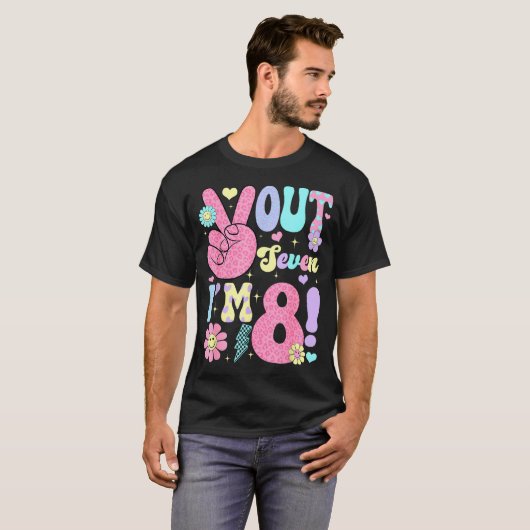 Groovy Peace Out Seven I'm 8 Years Old 8th Birthda T-shirt (Voorkant volledig)