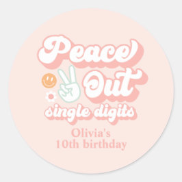 Groovy Peace Out Single Digits 10th Birthday Ronde Sticker