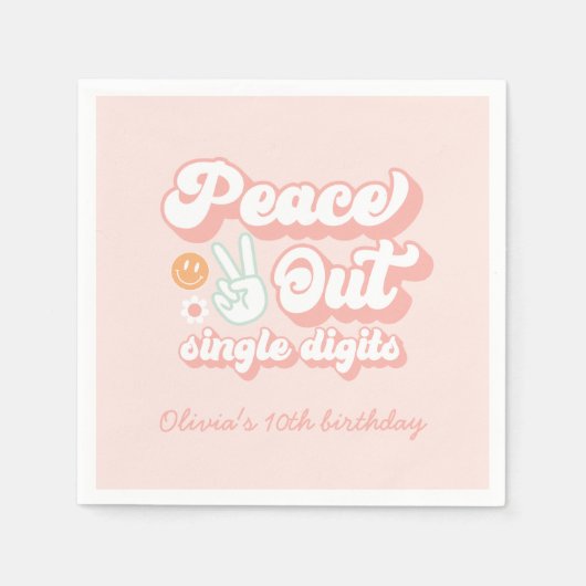 Groovy Peace Out Single Digits 10th Birthday Servet (Voorkant)