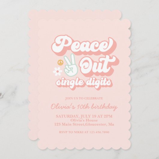 Groovy Peace Out Single Digits 10th Birthday Uitno Kaart (Voorkant / Achterkant)