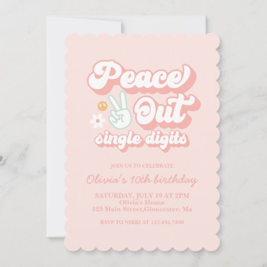 Groovy Peace Out Single Digits 10th Birthday Uitno Kaart (Voorkant)