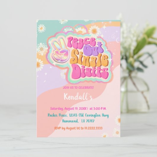 Groovy Peace Out Single Digits 10th Kaart (Staand voorkant)