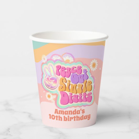 Groovy Peace Out Single Digits 10th Papieren Bekers (Voorkant)