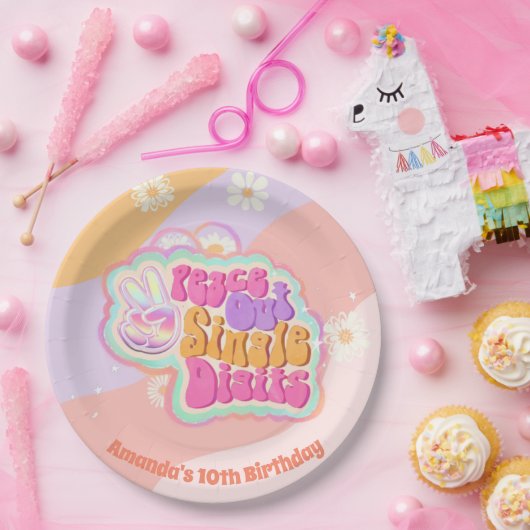 Groovy Peace Out Single Digits 10th Papieren Bordje (Feest)