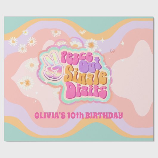 Groovy Peace Out Single Digits 10th Sign Cadeaupapier (Vlak)